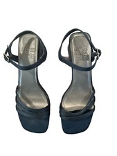 MOOTSIES TOOTSIES TARA ANKLE STRAP FABRIC 3" HIGH HEELS BLUE SZ 8 VG