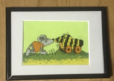 Stickbild 5 ''Maus mit Tigerente'' mit Rahmen Janosch HANDARBEIT Kinderzimmer Baby