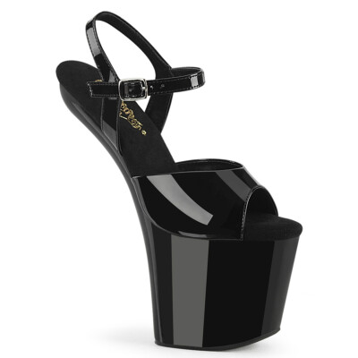 PLEASER CRAZE-809 Women's Black 8'' Heelless Platform Ankle Strap Sandal Shoes