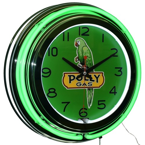 15" Nostalgic Polly Gas Oil Double Neon Clock Garage Man Cave Decor
