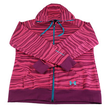 Under Armour Sweatshirt Hoodie Women's Large Semi-Fitted Full Zip Pockets Strips