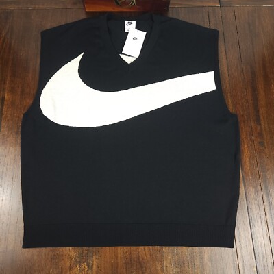 Nike Swoosh Golf Sweater Vest Men's Size Large Black/Cream FD2873