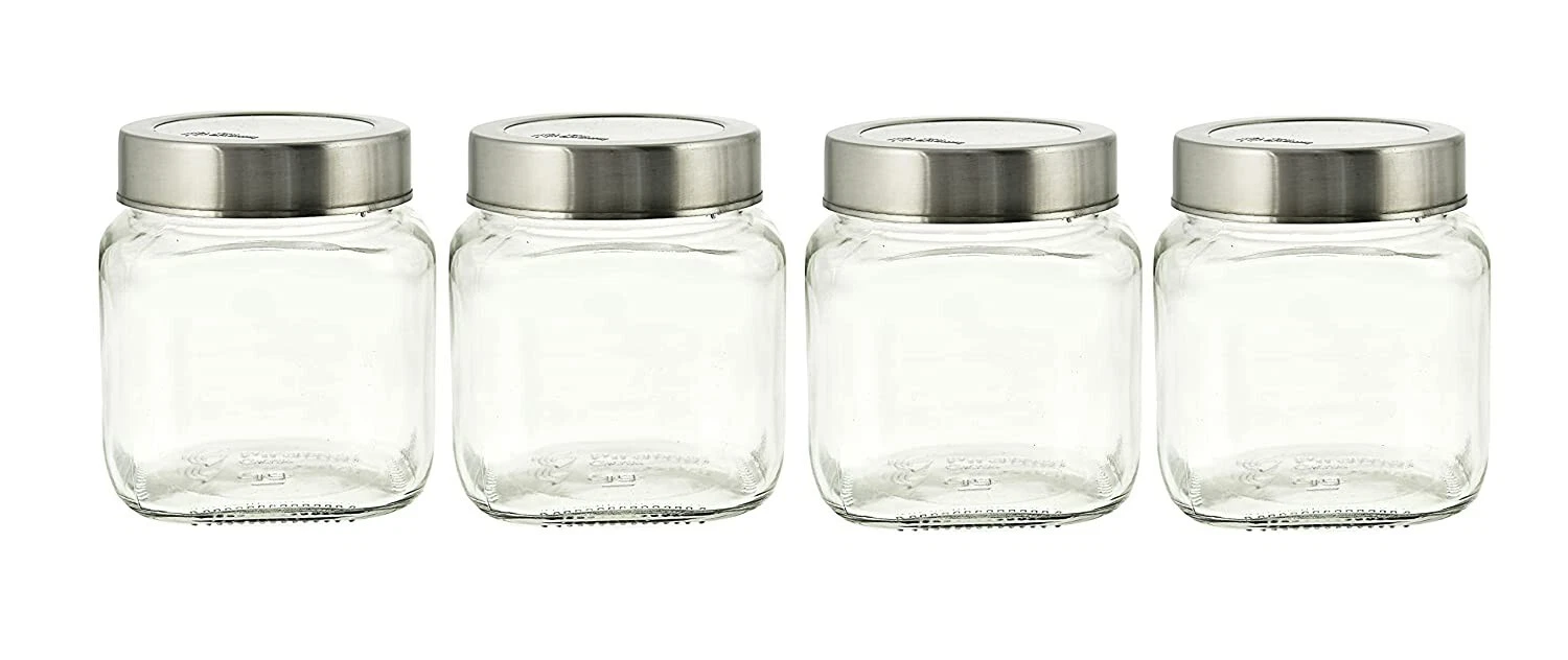 Cubikal Kitchen Container Glass Jar Set with Steel Cap Glass Con Pack Of 4 Set