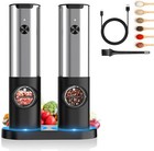 2 Elektrische Pfeffermühlen Set Profi USB Aufladbar Salz Pfeffer Gewürzmühle