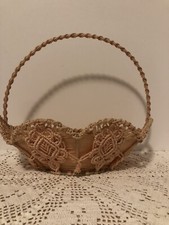 Handwoven Macrame Basket Planter Wall Hanging Pink Boho