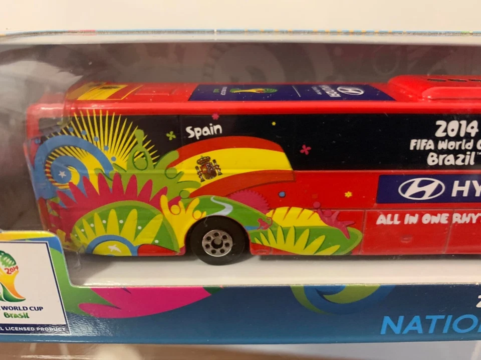 Autobús de la selección nacional hyundai de España, Copa Mundial de la FIFA Brasil 2014, metal fundido a presión, sin usar, en caja Foto 2 de 4