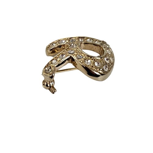 Gold Tone Clear Rhinestone Letter R Brooch Pin L141 - Picture 4 of 8