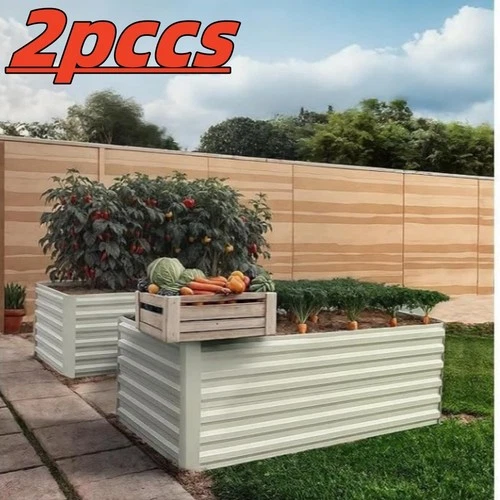 2pcs Galvanized Raised Garden Bed Deep Root Planter Box Vegetable Flower Outdoor