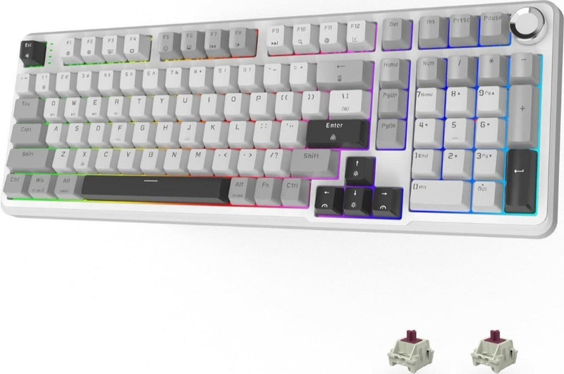 LinkerFoo LF102R3 Mechanical Keyboard RGB Backlit Triple Mode White Rotary Knob