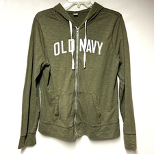 Old Navy Hoodie Women size L Relaxed Lightweight Slub Knit Full Zip Hunter Pines