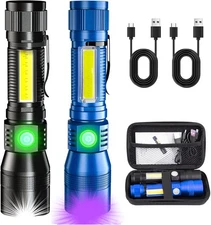 UV Rechargeable Flashlights Tactical,1000 High Lumens 3 in 1 LED Black Light Fla