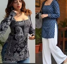 Women Rayon Printed Short Kurti Kurta for Girls and Womens Daily wear/party wear