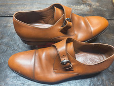Gucci Men's Brown Leather Monk Strap Buckle Dress Shoes US 8.5