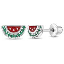 Watermelon Season Toddler / Kids Earrings Screw Back Enamel - Sterling Silver