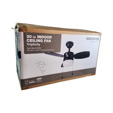 Hampton Bay Triplicity 30 in. Indoor LED Matte Black Ceiling Fan with Light