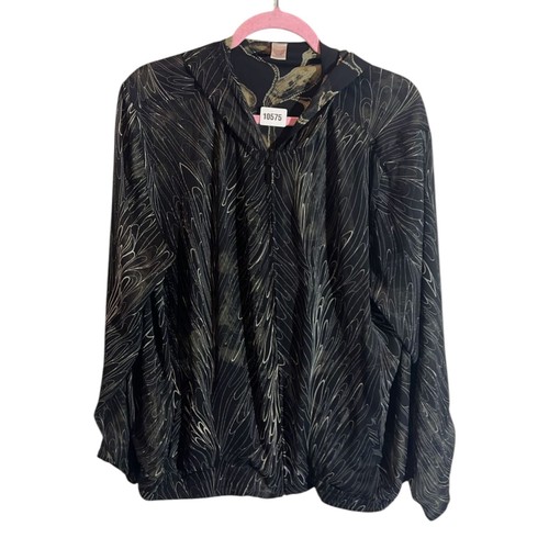 CHICO'S Oversized Jacket Gold Thread Leaf Windbreaker Full Zip Hooded Sz 2 (M) - Picture 1 of 7