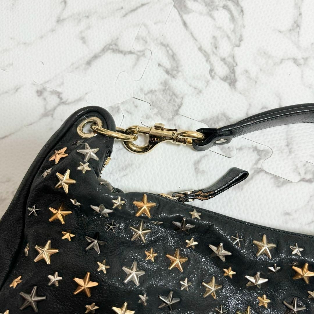 Auth Jimmy Choo 2010s Black Leather Star Studs One Shoulder Bag Women Vintage image 4