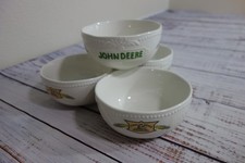 4 - John Deere Yellow Wheat Logo Embossed Trim White Cereal Soup Salad Bowls