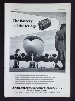Original 1953 Werbung Dagenit Flugzeugbatterien Jet Age Comet