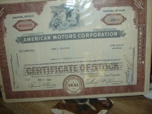 American Motors Corporation Stock Certificate (Dated 1963) 20 shares