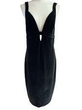 Y2K Express Velvet Midi Slip Dress Size 10 Black Babydoll Stretch Whimsigoth