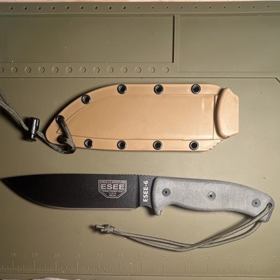 ROWEN ESEE-6 Survival Fixed Blade Carbon Steel Black Drop Point Plain w/ Sheath