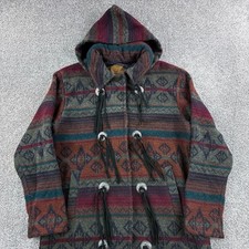 Vintage Woolrich Duster Jacket Mens Large Wool Aztec Nordic Navajo Coat Tassle