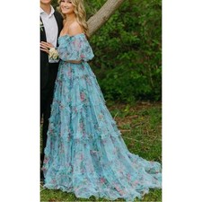 Sherri Hill Light Blue Tulle Floral Printed Prom/Pageant Dress