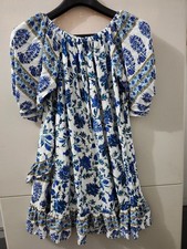 Nicole Miller Artelier Dress Womens XS Blue Off Shoulder Puff Flare Floral Boho