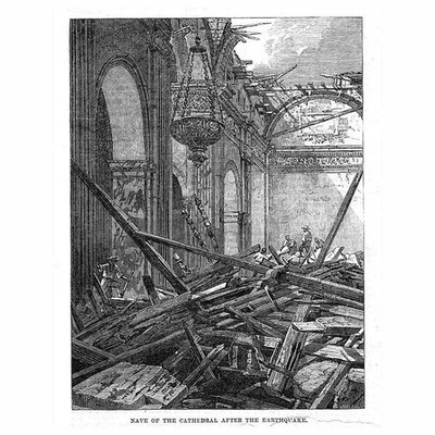 MANILA Nave of the Cathedral after the Earthquake - Antique Print 1863