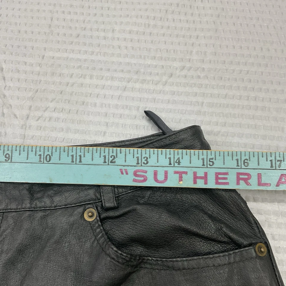 Vintage 90s Black, Real Leather Women’s High Waist Pants Punk Emo Sz 12L - Image 4 of 4