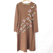 TOYOKO SAITO Butterfly Embroidered Knit Dress, Brown Women USED