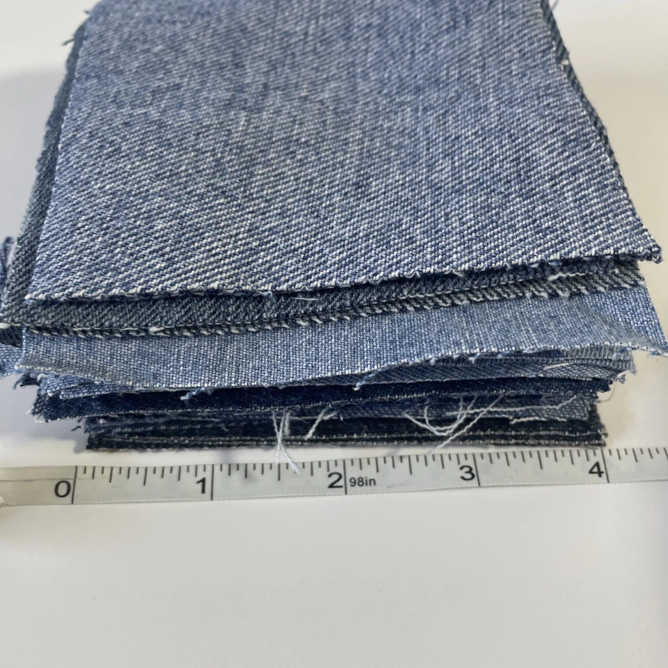 Denim Blue Jean Fabric Squares 4" x 4" Lot of 40 Cut Cotton Quilting Crafts - Image 3 of 3