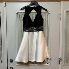 NWT Mori Lee by Madeline Gardner Black White Short Formal Dress Gems Sequins 8