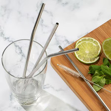 Reusable Stainless Steel Silver 14 Pack Straws, Including 2 Cleaning Brushes
