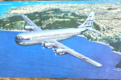 1950s Postcard Pan American World Airways Double-Decked ''Strato'' Clipper
