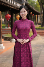 Ao Dai Traditional Vietnamese Long Dress -Truc Hy Silk With Pants