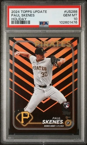 PAUL SKENES ROOKIE DEBUT CARD ON HOLIDAY FOIL PSA 10 #US288 2024 TOPPS UPDATE