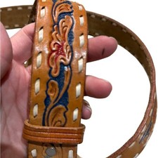 Vintage Hand Tooled Leather Belt with Blue  Red with Henrietta Women  s 30