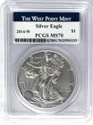2014 W BURNISHED SILVER EAGLE W MINT MARK PCGS MS70 STRUCK AT WEST POINT MINT