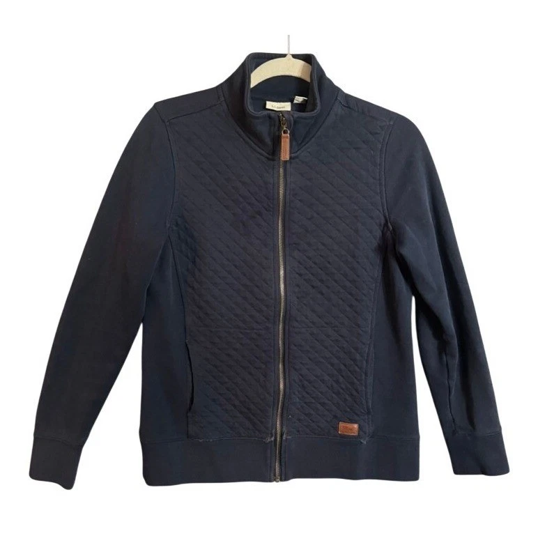 LLBean Quilted Full Zip Jacket Navy Blue Sweatshirt Athletic Mens XS