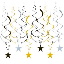 Black Gold and Silver Foil Hanging Ceiling Swirls Garland,Star Swirl Streamer...