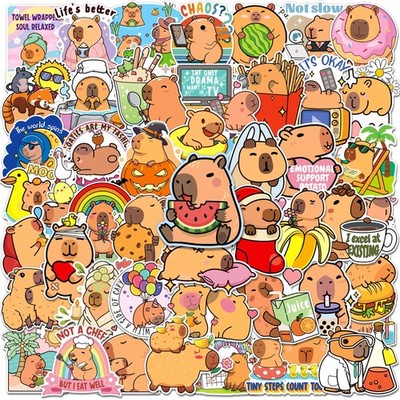 Yqskt 200PCS Capybara Stickers, Cute Brown, Yellow, Pink, Green, Blue, Red