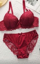 Two Piece Lace Accents Push Up Bra  Panty Lingerie Set Gorgeous Valentines Sz L