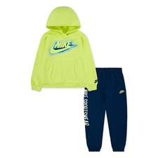 NWT 2 pc Nike Volt Neon Logo Hooded Sweatshirt Joggers set Size 7 Rare Puff Logo