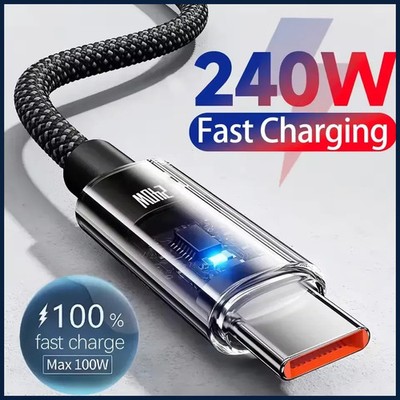 240W Nylon USB Type C Super Fast Charging Cable For Samsung Xiaomi Huawei Honor