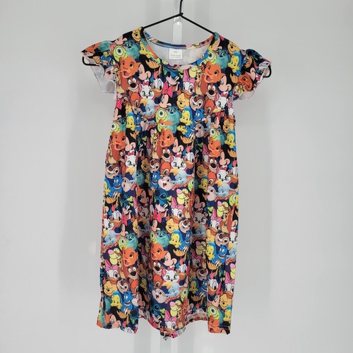 Disney Girls Sz S Knee Length Dress Many Characters All Over Print