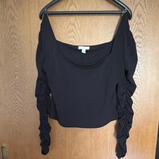 H&M Damen Crop Top L Normalgröße schwarz La...
