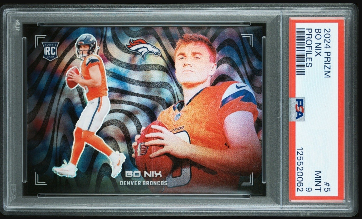 2024 Panini Prizm Bo Nix Profiles PSA 9 SSP Rookie Denver Broncos Case Hit