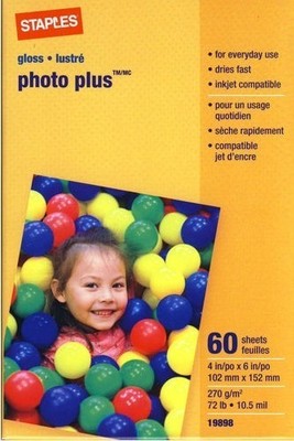 3 PK Staples Photo Plus Glossy Paper 4''X6'' 60 sheets Brand  New 180 Sheets Total